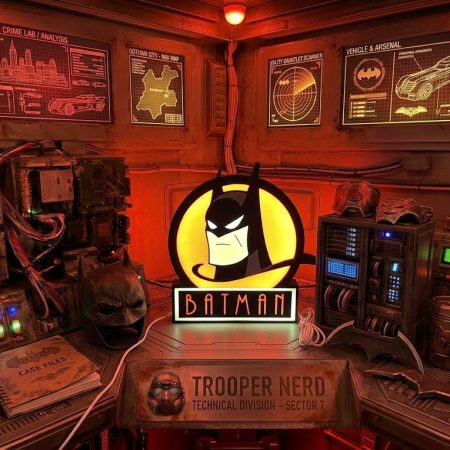 Trooper Nerd custom 3D printed LED lightbox featuring Batman: The Animated Series with glowing yellow and white details