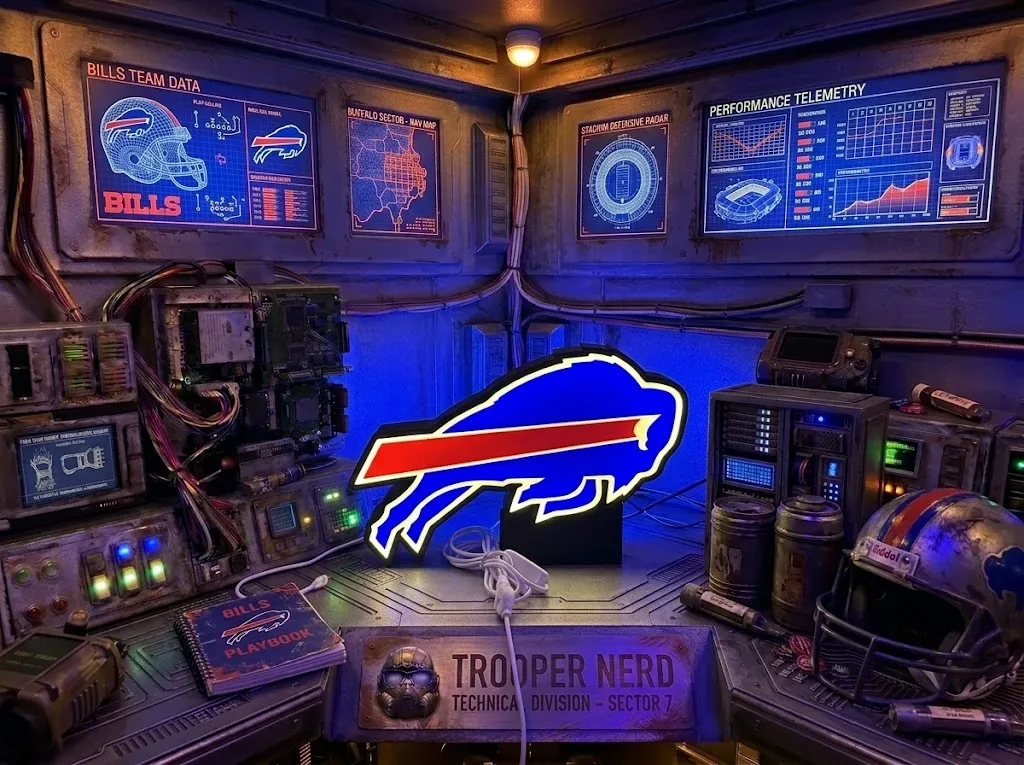 Trooper Nerd custom 3D printed LED lightbox featuring Buffalo Bills with glowing blue and red details
