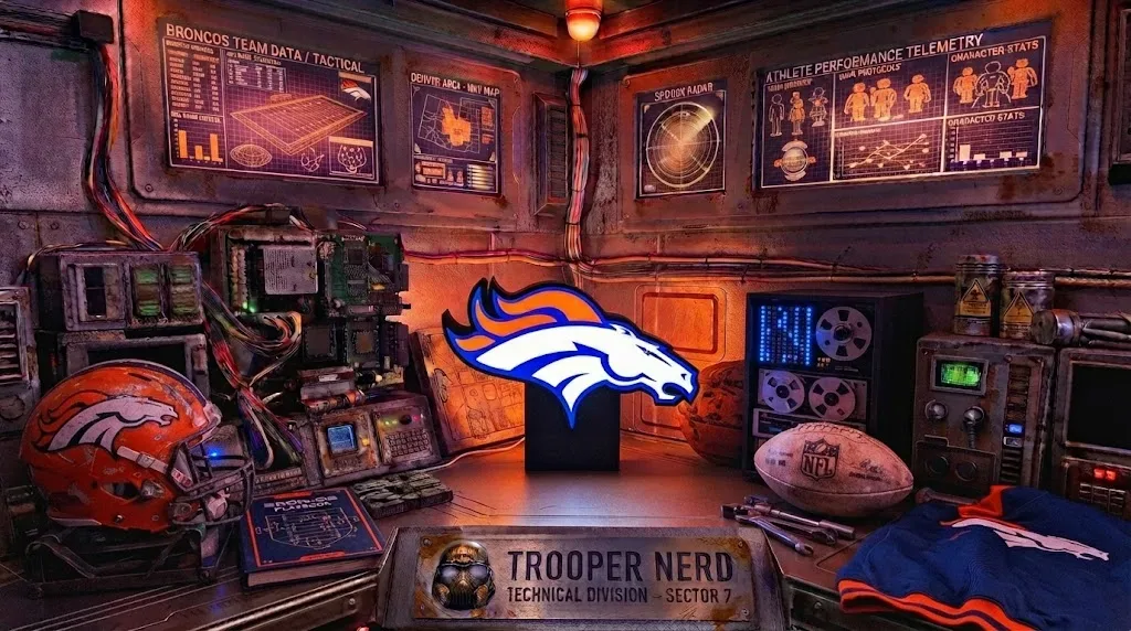 Trooper Nerd custom 3D printed LED lightbox featuring Denver Broncos logo with glowing orange and blue details