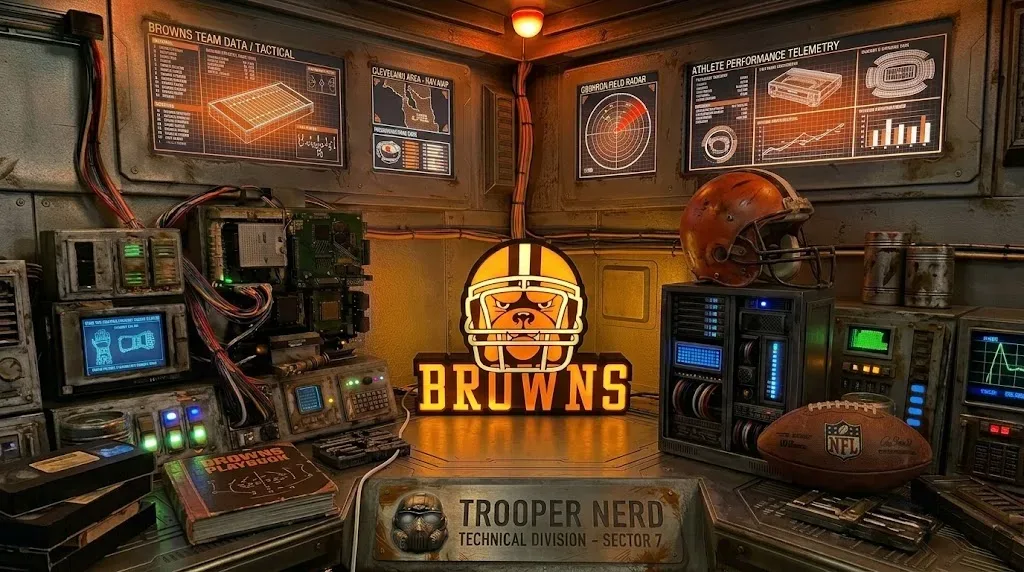 Trooper Nerd custom 3D printed LED lightbox featuring Cleveland Browns Dawg Helmet with glowing orange and white details
