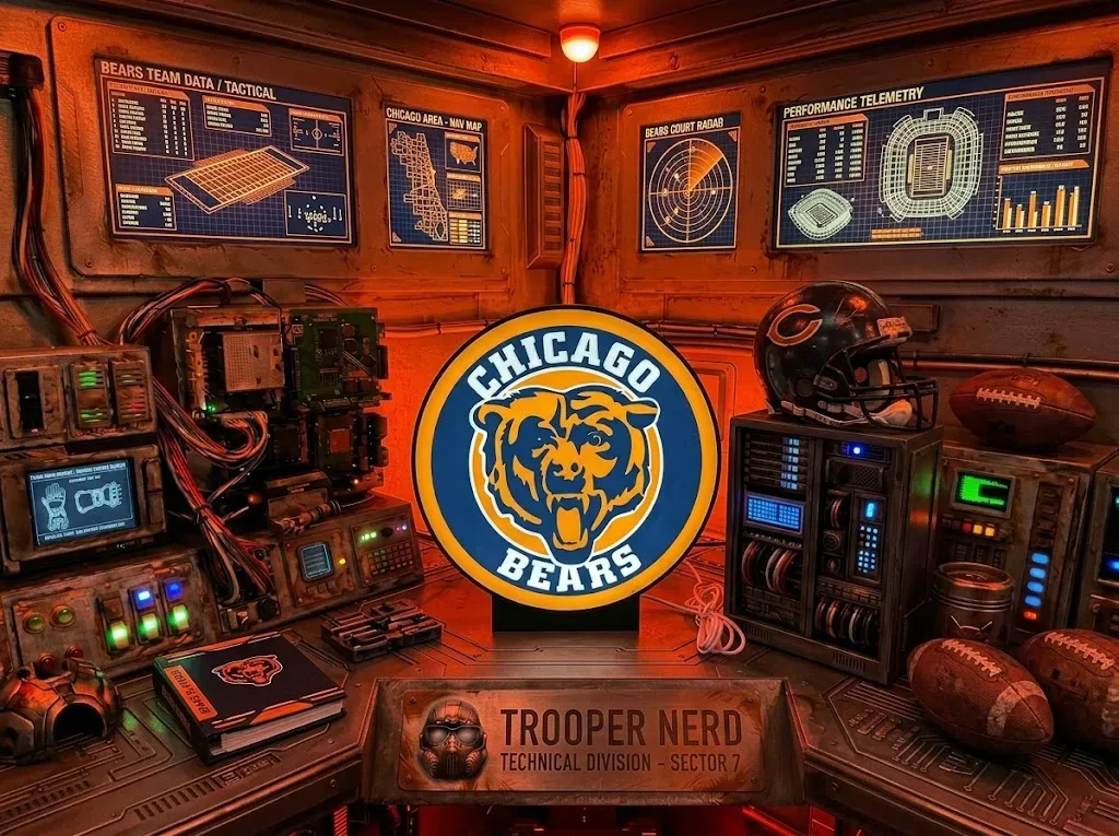 Trooper Nerd custom 3D printed LED lightbox featuring Chicago Bears with glowing navy blue and vibrant orange details