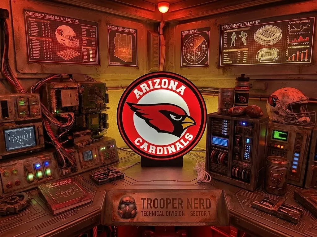 Trooper Nerd custom 3D printed LED lightbox featuring Arizona Cardinals logo with glowing red and white details