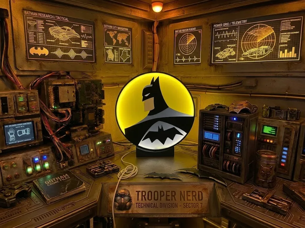 Trooper Nerd custom 3D printed LED lightbox featuring Batman with glowing yellow and white details