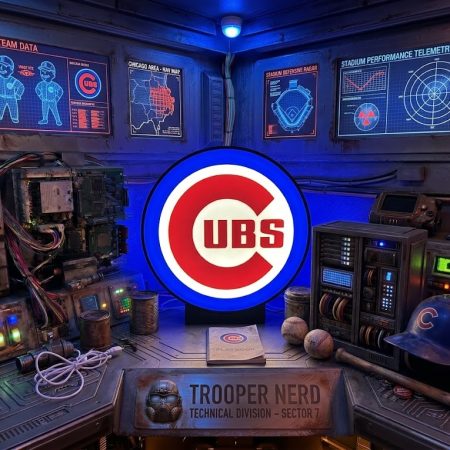 Trooper Nerd custom 3D printed LED lightbox featuring Chicago Cubs logo with glowing red and blue details