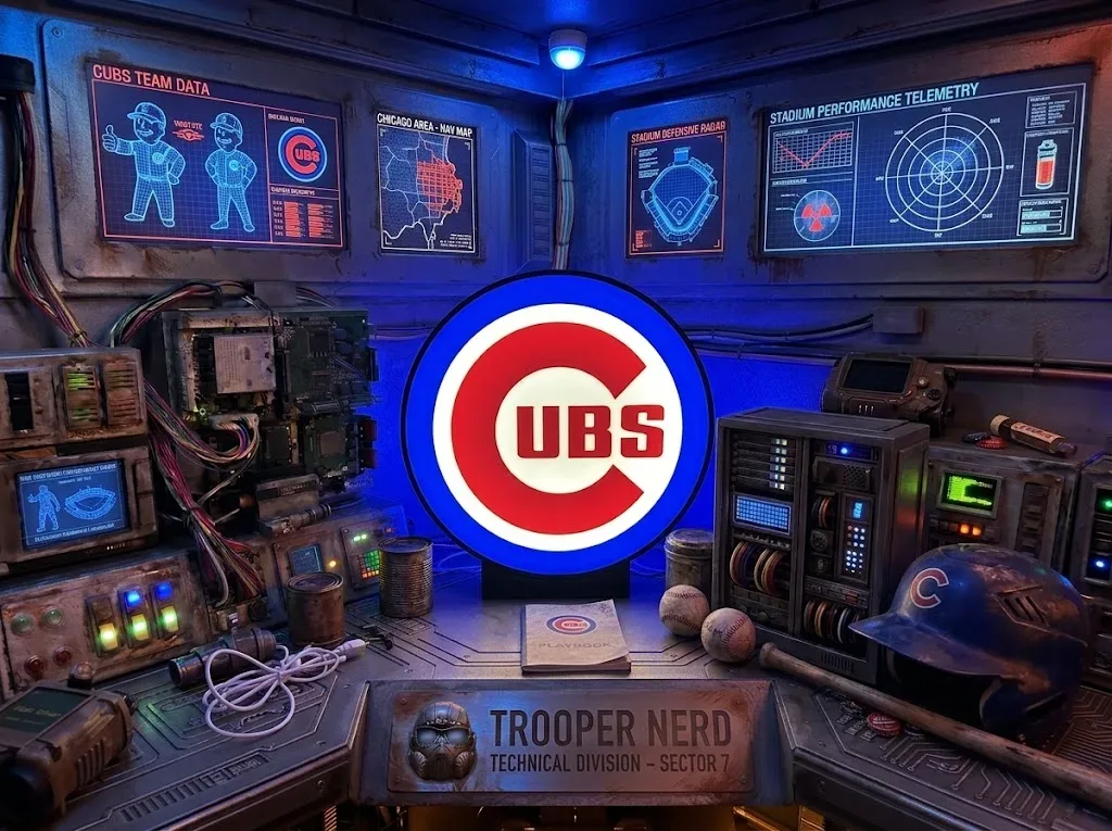 Trooper Nerd custom 3D printed LED lightbox featuring Chicago Cubs logo with glowing red and blue details
