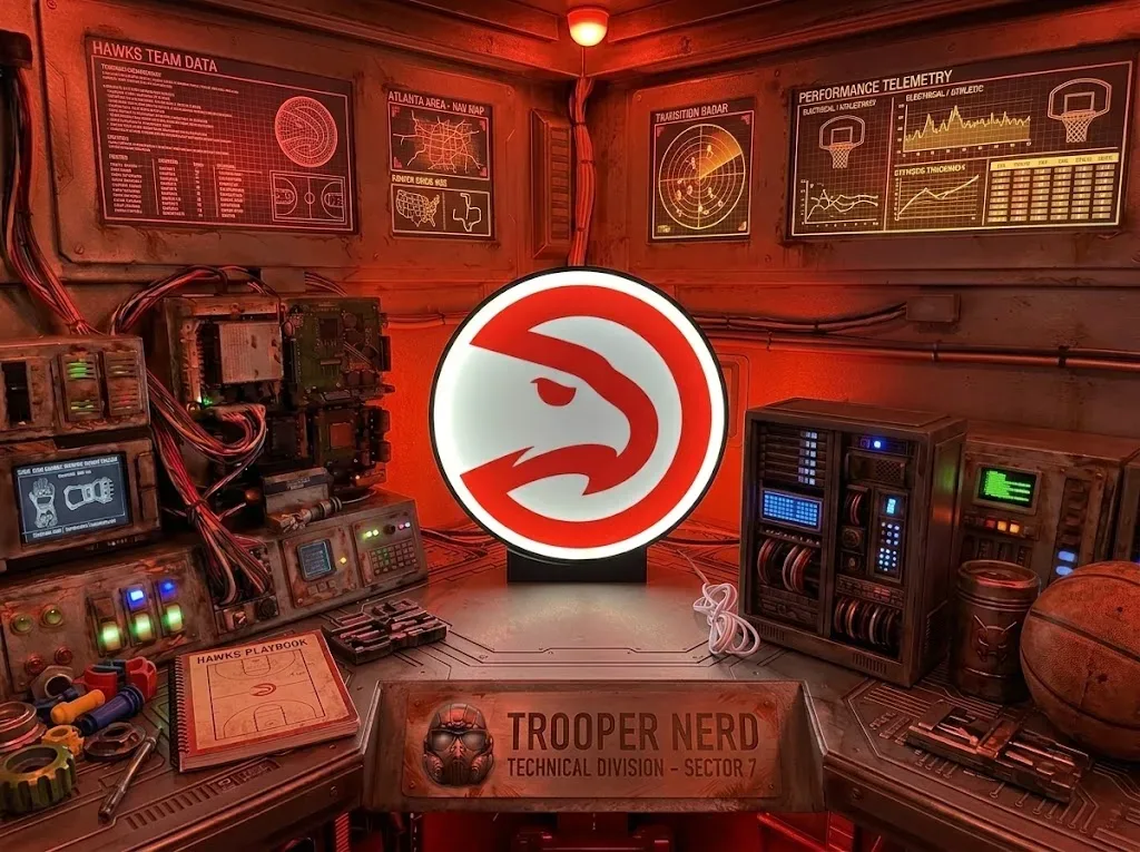 Trooper Nerd custom 3D printed LED lightbox featuring Atlanta Hawks logo with glowing red and white details