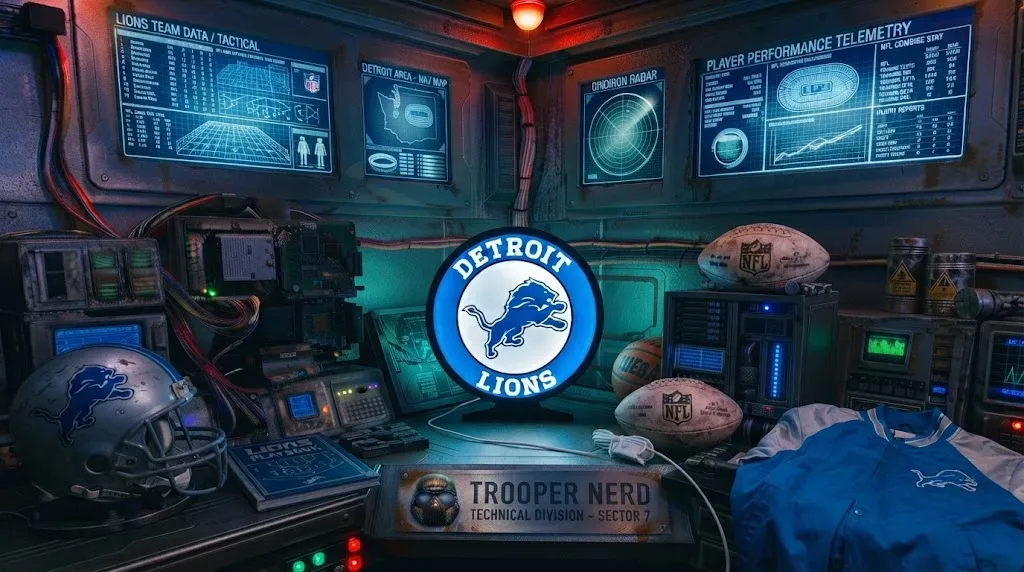 Trooper Nerd custom 3D printed LED lightbox featuring Detroit Lions logo with glowing Honolulu blue and white details