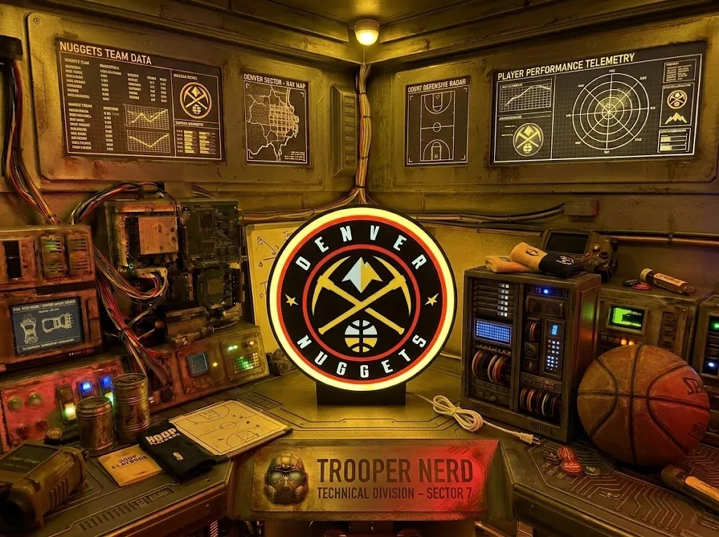 Trooper Nerd custom 3D printed LED lightbox featuring Denver Nuggets with glowing gold and white details