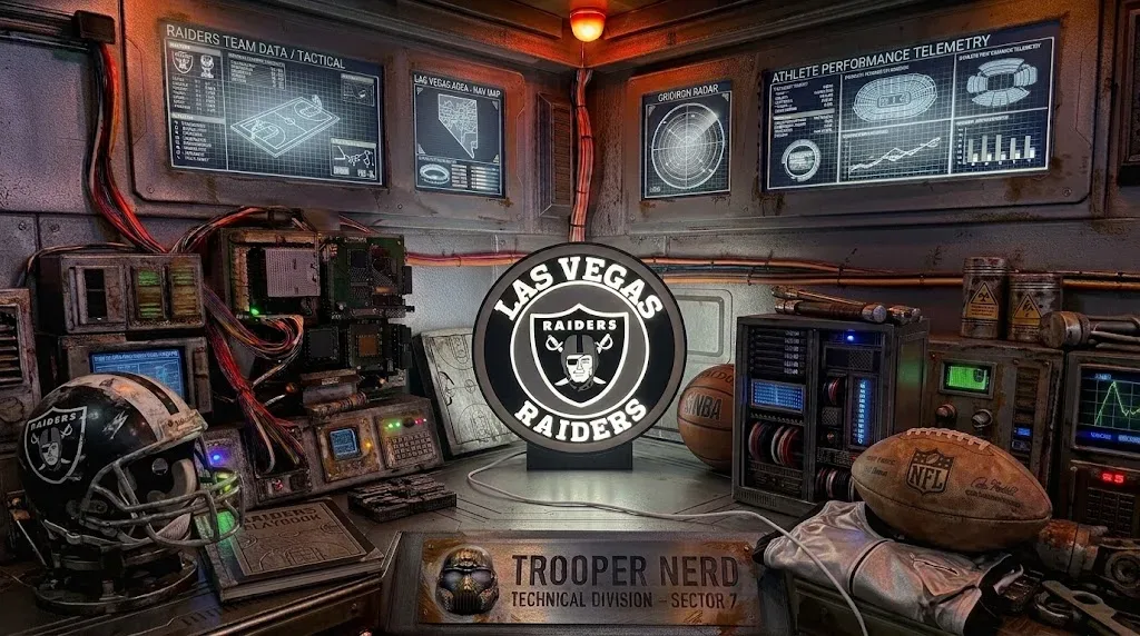 Trooper Nerd custom 3D printed LED lightbox featuring Las Vegas Raiders logo with glowing white and silver details