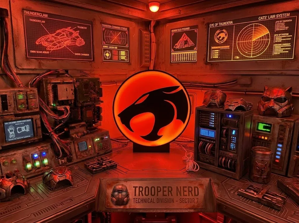 Trooper Nerd custom 3D printed LED lightbox featuring the ThunderCats Logo with glowing red and orange details