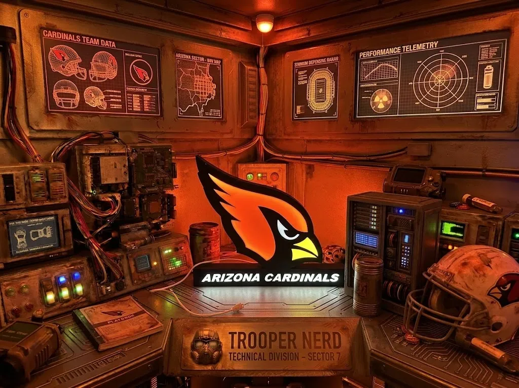 Trooper Nerd custom 3D printed LED lightbox featuring Arizona Cardinals logo with glowing red and yellow details