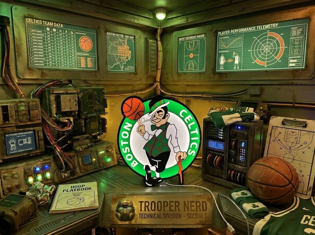 Trooper Nerd custom 3D printed LED lightbox featuring Boston Celtics logo with glowing green and white details