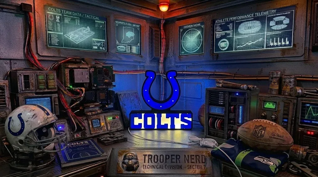Trooper Nerd custom 3D printed LED lightbox featuring Indianapolis Colts logo with glowing blue and white details