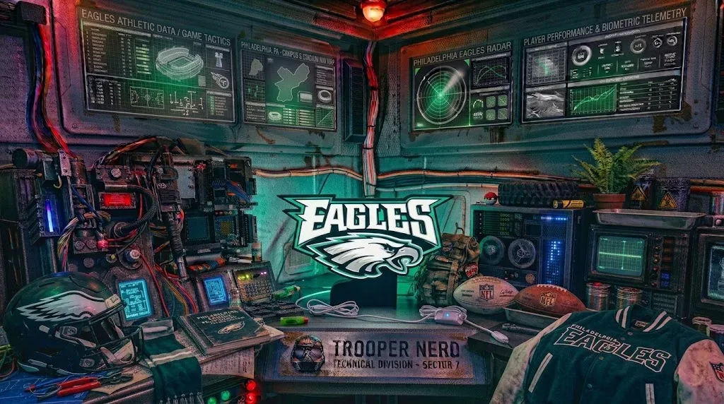 Trooper Nerd custom 3D printed LED lightbox featuring Philadelphia Eagles with glowing midnight green and white details