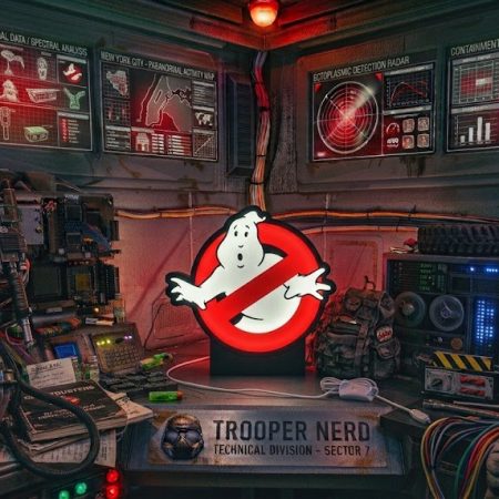 Trooper Nerd custom 3D printed LED lightbox featuring Ghostbusters Logo with glowing red and white details