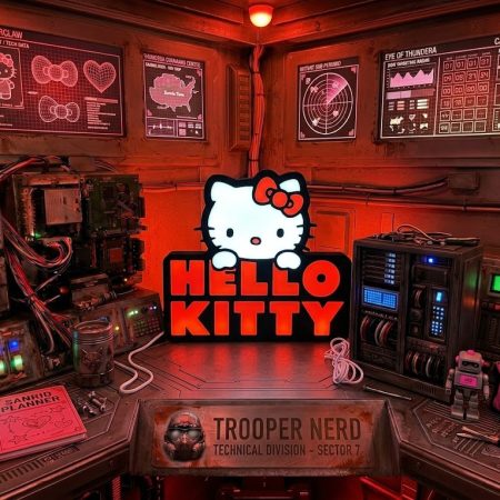 Trooper Nerd custom 3D printed LED lightbox featuring Hello Kitty with glowing white and red details