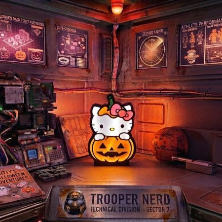 Trooper Nerd custom 3D printed LED lightbox featuring Hello Kitty inside a Halloween pumpkin with glowing orange and white details