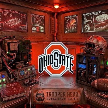 Trooper Nerd custom 3D printed LED lightbox featuring Ohio State Buckeyes logo with glowing scarlet red and bright white details