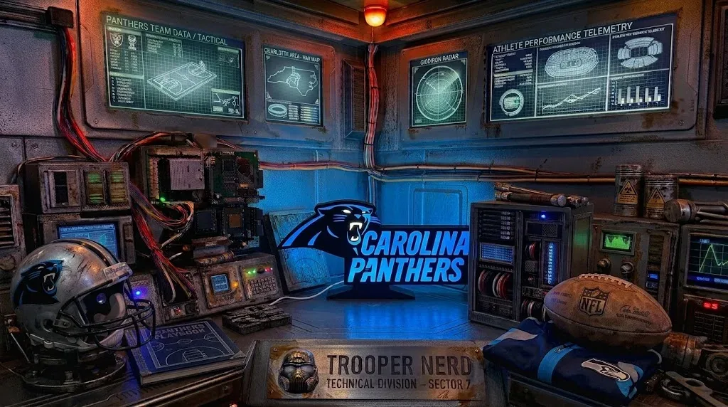 Trooper Nerd custom 3D printed LED lightbox featuring Carolina Panthers with glowing blue and white details