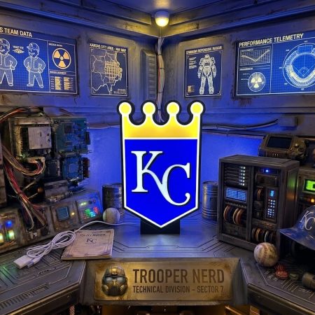Trooper Nerd custom 3D printed LED lightbox featuring Kansas City Royals logo with glowing royal blue and golden yellow details
