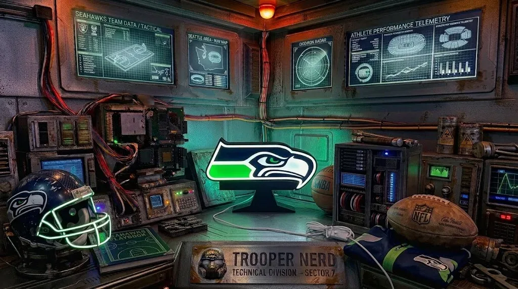 Trooper Nerd custom 3D printed LED lightbox featuring Seattle Seahawks logo with glowing action green and white details