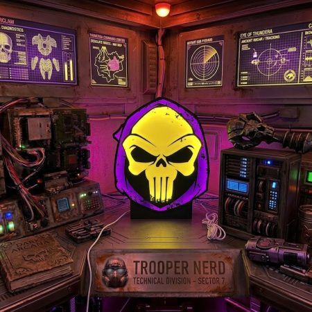 Trooper Nerd custom 3D printed LED lightbox featuring Skeletor Punisher Skull with glowing yellow and purple details