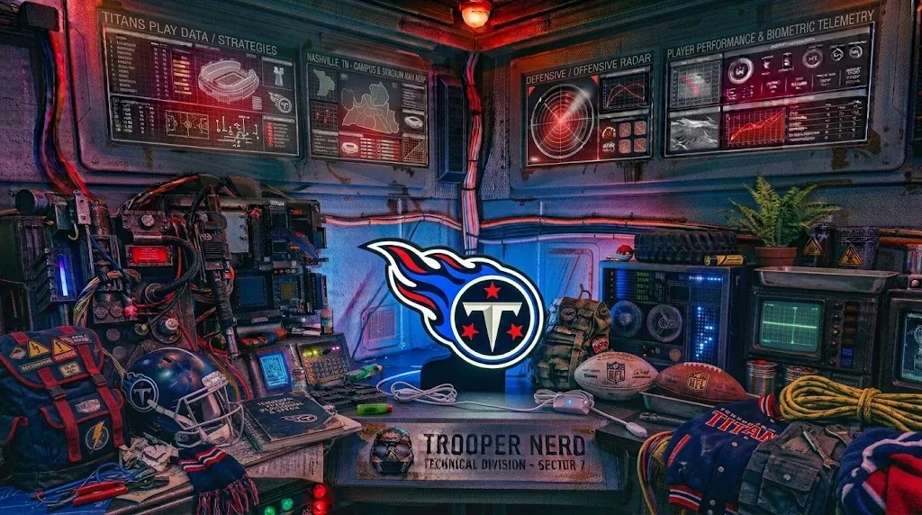 Trooper Nerd custom 3D printed LED lightbox featuring Tennessee Titans logo with glowing light blue and red details
