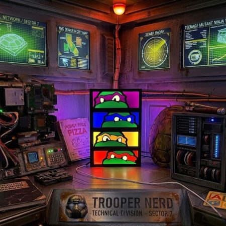 Trooper Nerd custom 3D printed LED lightbox featuring Teenage Mutant Ninja Turtles with glowing purple, blue, orange, and red mask details