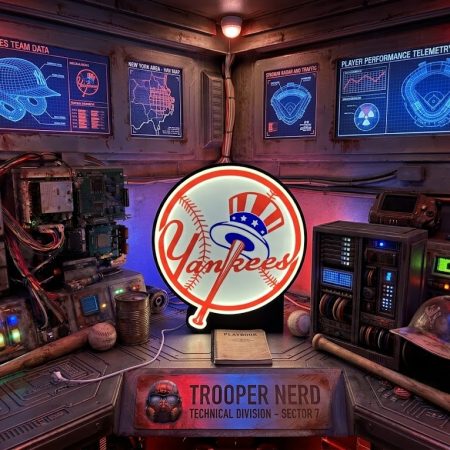 Trooper Nerd custom 3D printed LED lightbox featuring New York Yankees logo with glowing red and white details