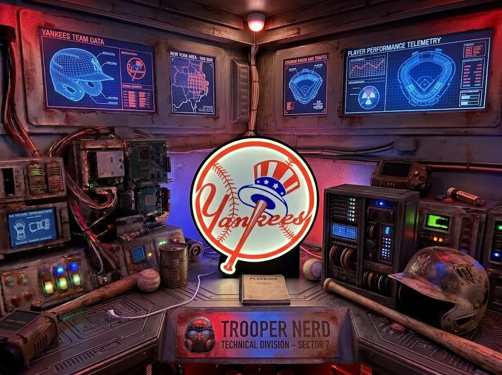 Trooper Nerd custom 3D printed LED lightbox featuring New York Yankees logo with glowing red and white details